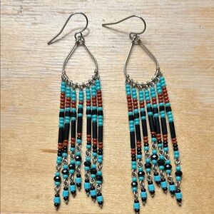 Beaded Dangle Earrings in Turquoise, Black, and Red